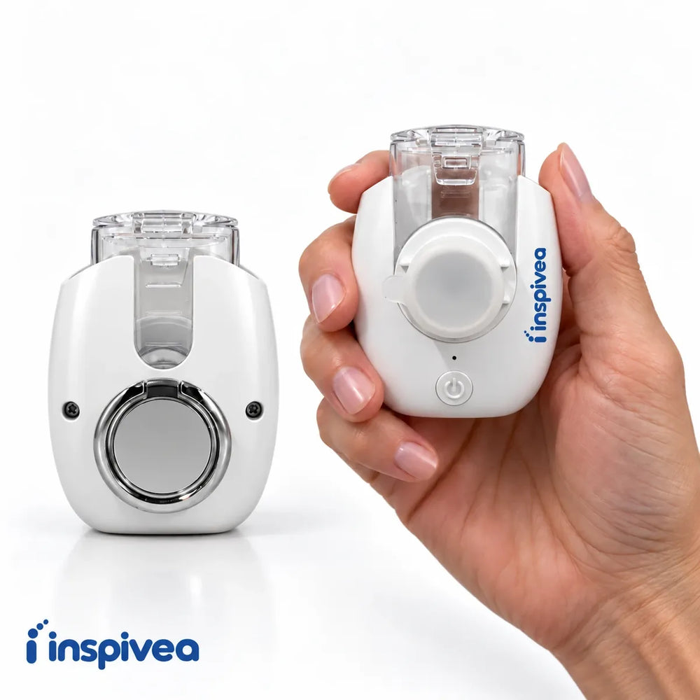 Inspivea Pro Portable Nebuliser – device and in hand